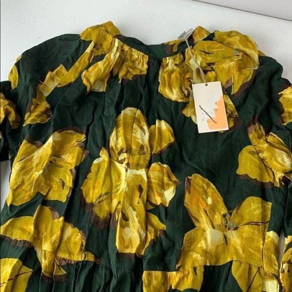 A New Day Floral Print Tiered Dress New Green Yellow Small - Picture 3 of 8